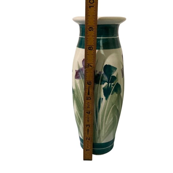Signed Studio Art Pottery Hand Painted Iris Vase - Picture 6 of 7